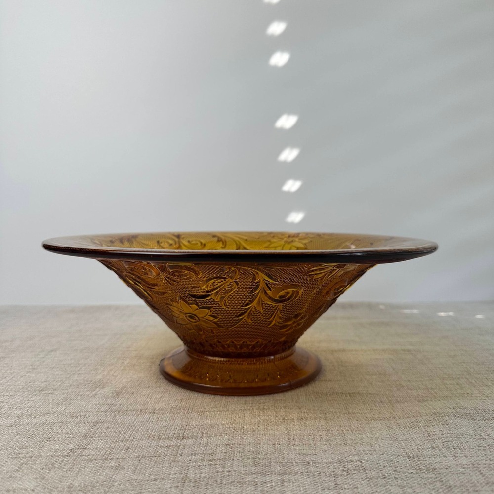 Vintage Tiara Indiana Glass Amber Sandwich 11" Footed Console Bowl